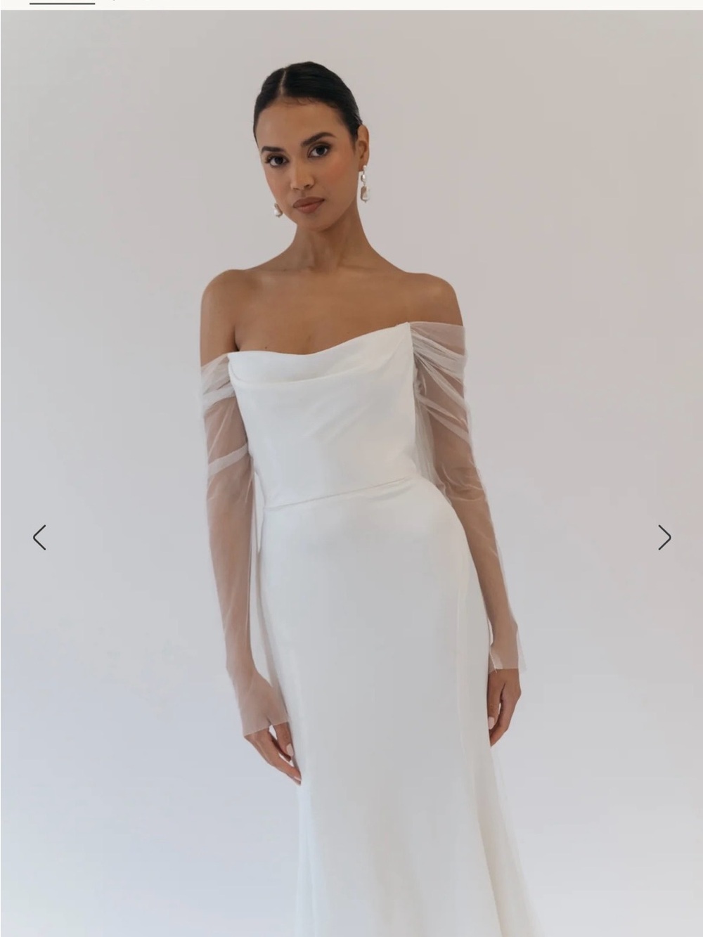 Jenny Yoo Olivia - Off-Shoulder White Bridal Gown with Sheer Long Sleeves